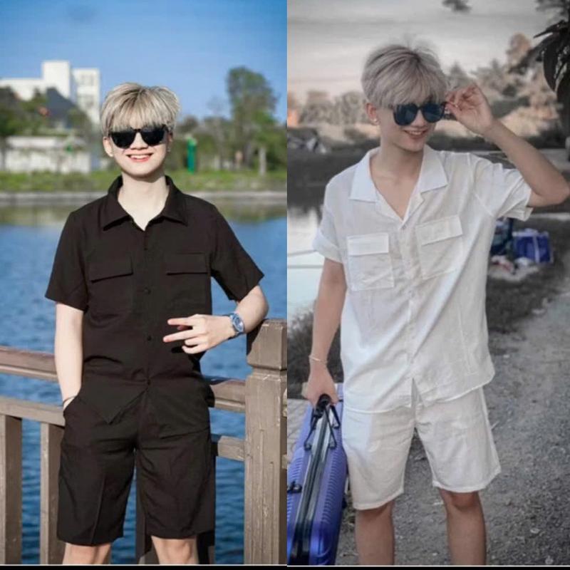 Sét Đồ Bộ Nam Hè Chất Vải đũi Cotton Thoán mát thoải mái Menswear Áo Quần