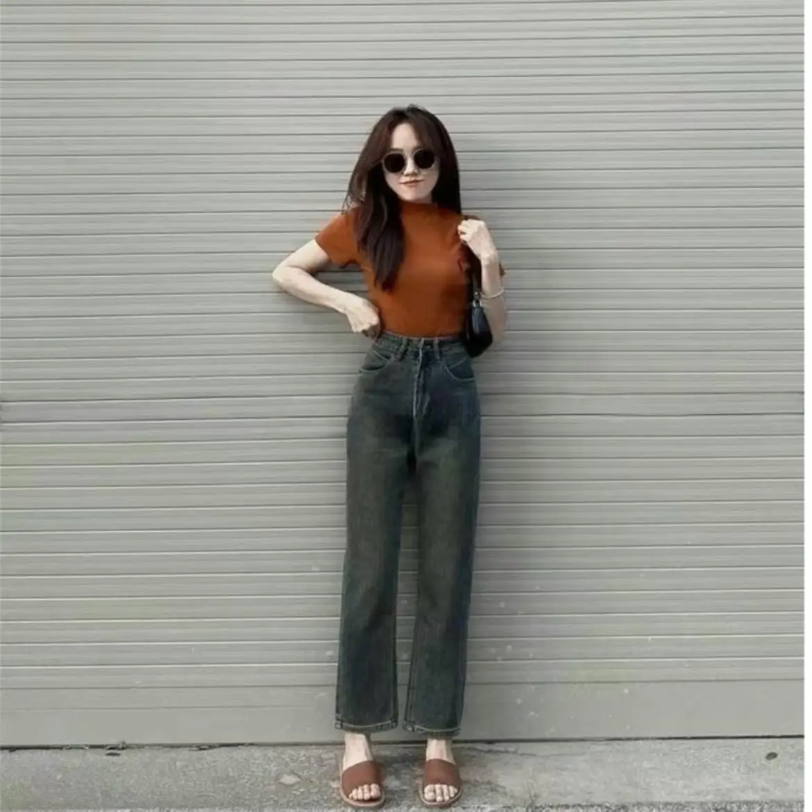 Quần jaens ống đứng màu xanh Nữ Women Jeans