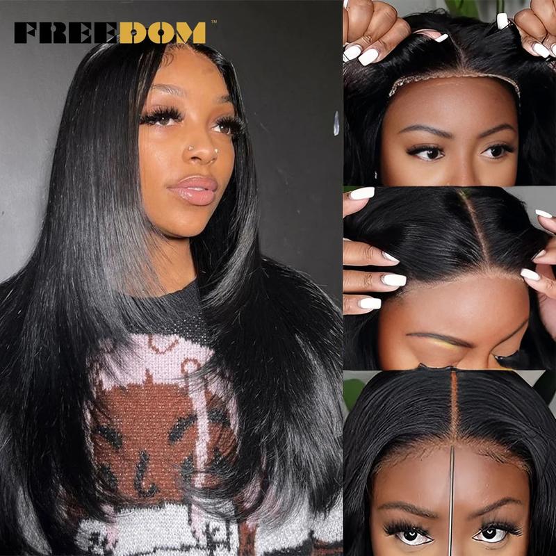 Product Introduction of Synthetic Lace Front Wigs For Black Woman Layered Straight Wear and Go Glueless Wigs Ombre Brown T Part & 6x4 Pre Plucked Wig 3
