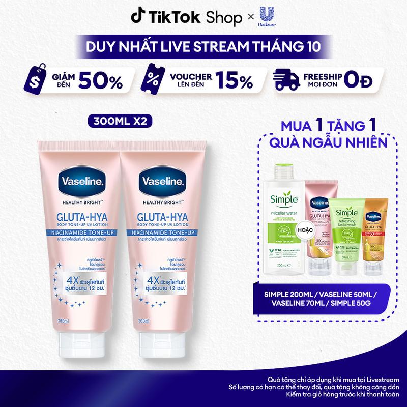 Combo 2 Vaseline Gluta-Hya Dưỡng Thể Nâng Tông Tức Thì Gấp 4x 300ML x2 [1]