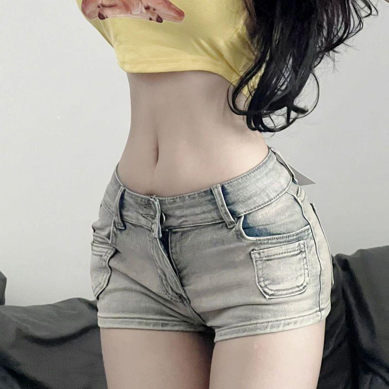 Quần Short Denim Cạp Thấp, Phong Cách Cô Gái Nóng Bỏng Mỹ, Siêu Ngắn, Dành Cho Nữ, Mùa Hè Mới, Bó Sát, Bó Sát, Quần Hot Hông, Quần Ống Thẳng, Ins, Có Sẵn Năm 2025, Bán Chạy 4
