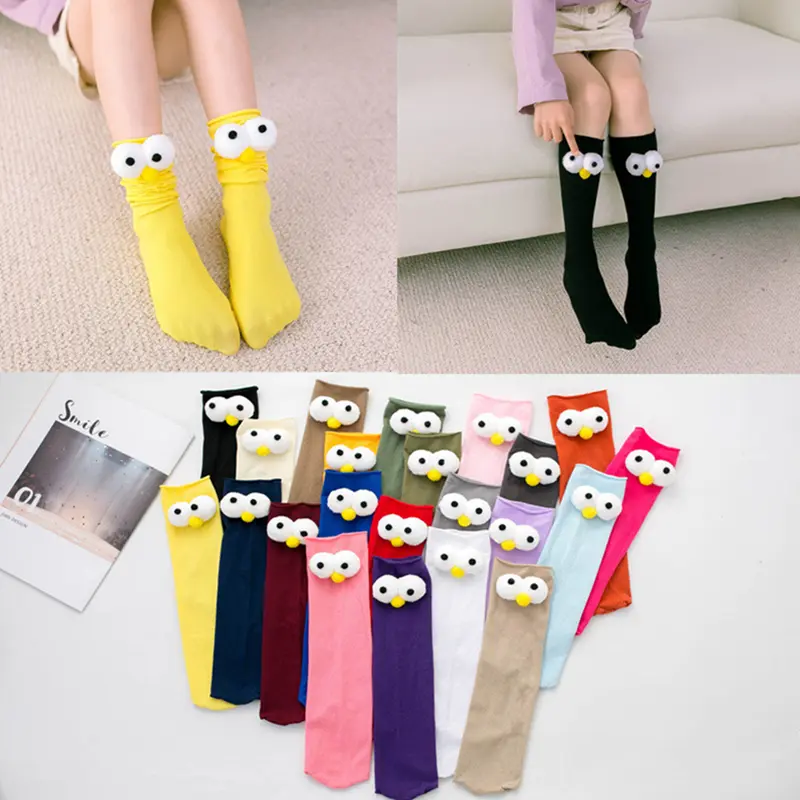 Toddler Kid Knee High Socks with 3D Big Eyes Non-Slip Grips Socks for Boys & Girls Breathable Long Socks