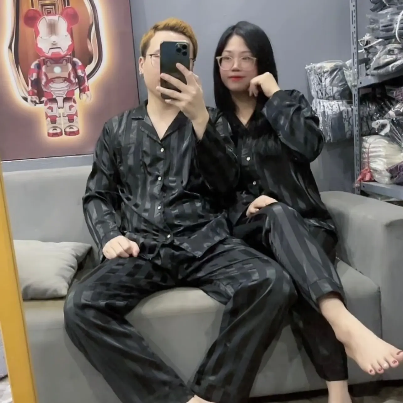 Bộ Ngủ giành Cho Nam Nữ Tay Dài Quần Dài Mềm Mát