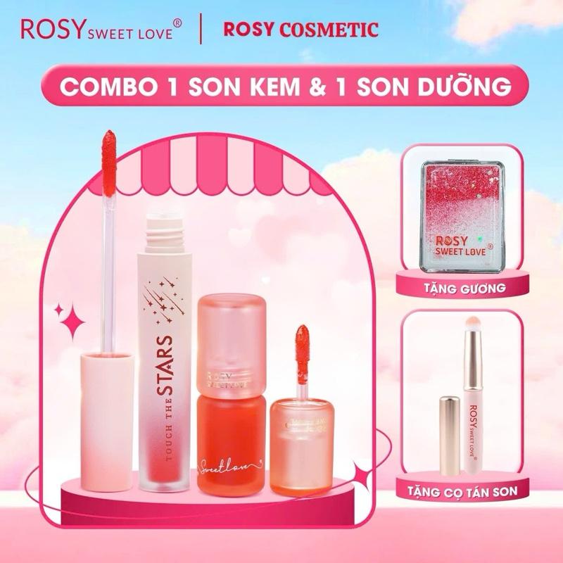 [TẶNG CỌ + GƯƠNG] COMBO Dưỡng môi Rosy Vitamin E đỏ + Son Kem Lì Touch The Stars bền màu, son lâu trôi, son lì, mềm môi, son dưỡng Son Môi Trang Điểm Cosmetic Nữ Mỹ Phẩm Women