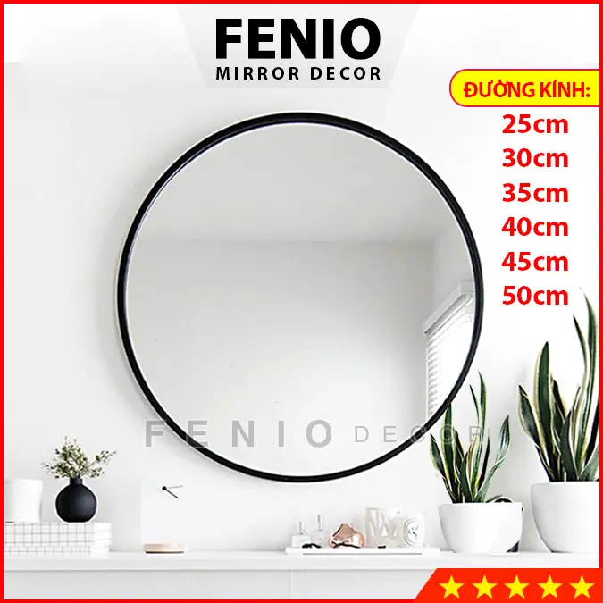 Gương treo tường nhà tắm 50cm gương soi hình tròn viền chống rỉ sét Decor Phòng Trang Trí Nhà