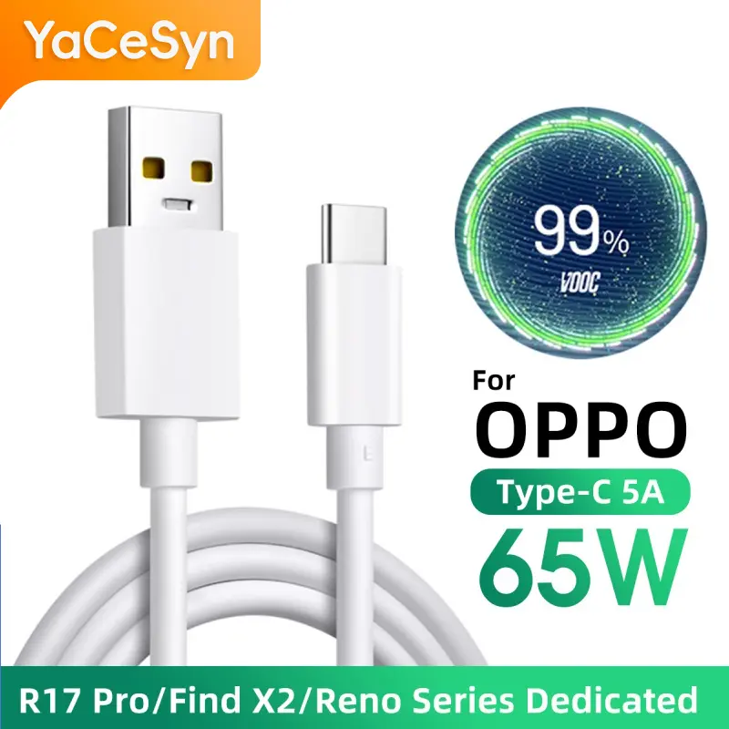 Oppo 6.5A Type-C Quick Charger Cable 65W Super Flash Charge USB Cord Support VOOC Fast Charging Cables