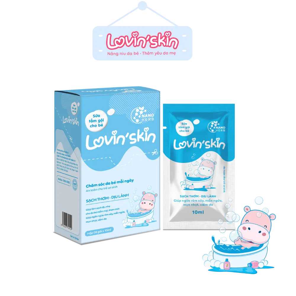 [QUÀ TẶNG KHONG BÁN] Hộp Sữa Tắm Gội Thảo Dược Cho Bé LOVIN'SKIN 1 Hộp 5 Gói x 10ml [Mini size] - Làm Sạch Dịu Nhẹ, Cải Thiện Rôm Sảy, Mẩn Ngứa