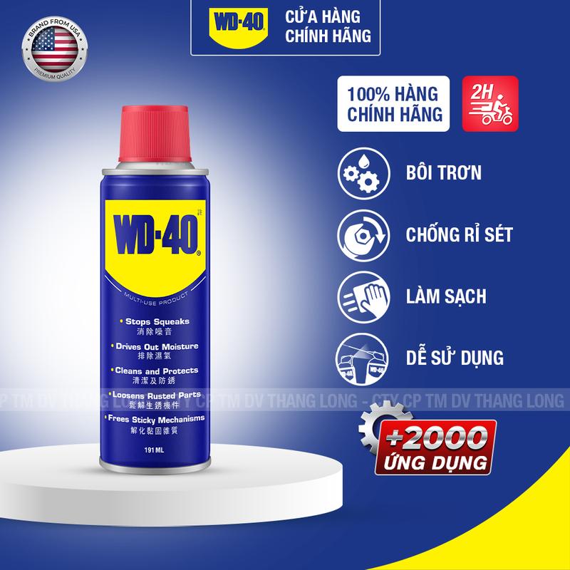  Chai Xịt Tẩy Rỉ Sét WD 40 Dầu Chống Rỉ Bôi Trơn Vệ Sinh Làm Sạch Đa Năng Bảo Dưỡng Xe Chính Hãng 191ML 