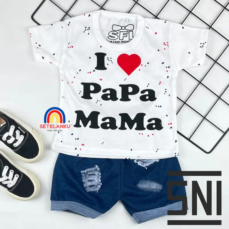 [COD] Set Baby 0-12bulan I Love Papa Mama Setelan Anak Laki Laki Lembut Adem Newborn Kado Akikah katun Denim Bayi Parsel Denim Bayi