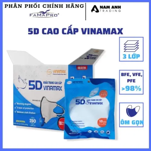 Khẩu trang 5d đủ màu 100 chiếc vinamax cao cấp