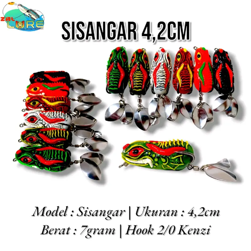 SOFT FROG SISANGAR LURE 3D DOUBLE BLADE  UKURAN 4,2CM  BERAT 7GRM HOOK KENZI 2/0 ATION LEBIH BERISIK UMPAN KESTING 2