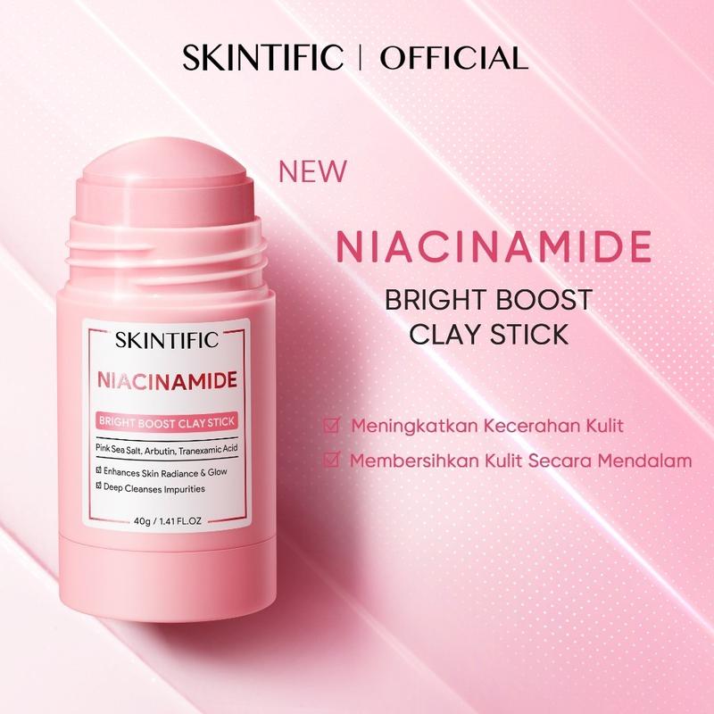 SKINTIFIC Niacinamide Bright Boost Clay Stick 40g Masker Mencerahkan Wajah Kotoran Hitam Melembutkan Hyaluronic Acid 2