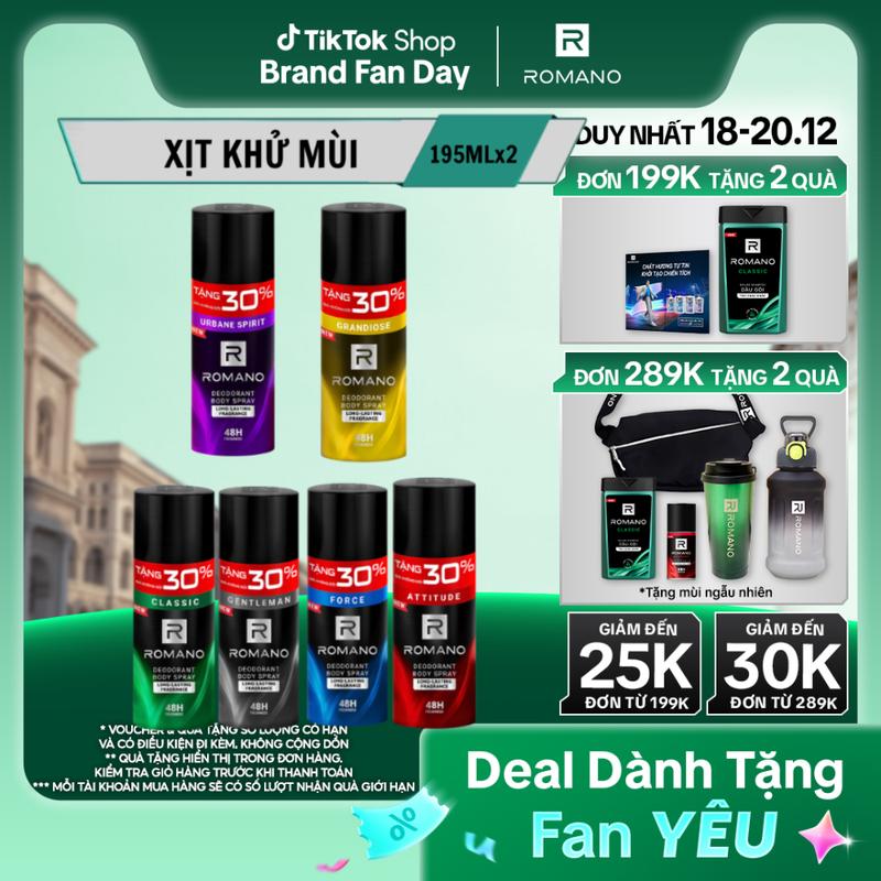   THÊM 30% GIÁ KHÔNG ĐỔI  Combo 2 Xịt khử mùi toàn thân Dưỡng Body ngăn mồ và mùi cơ thể cho nam Romano Attitude  Gentleman  Force Classic 