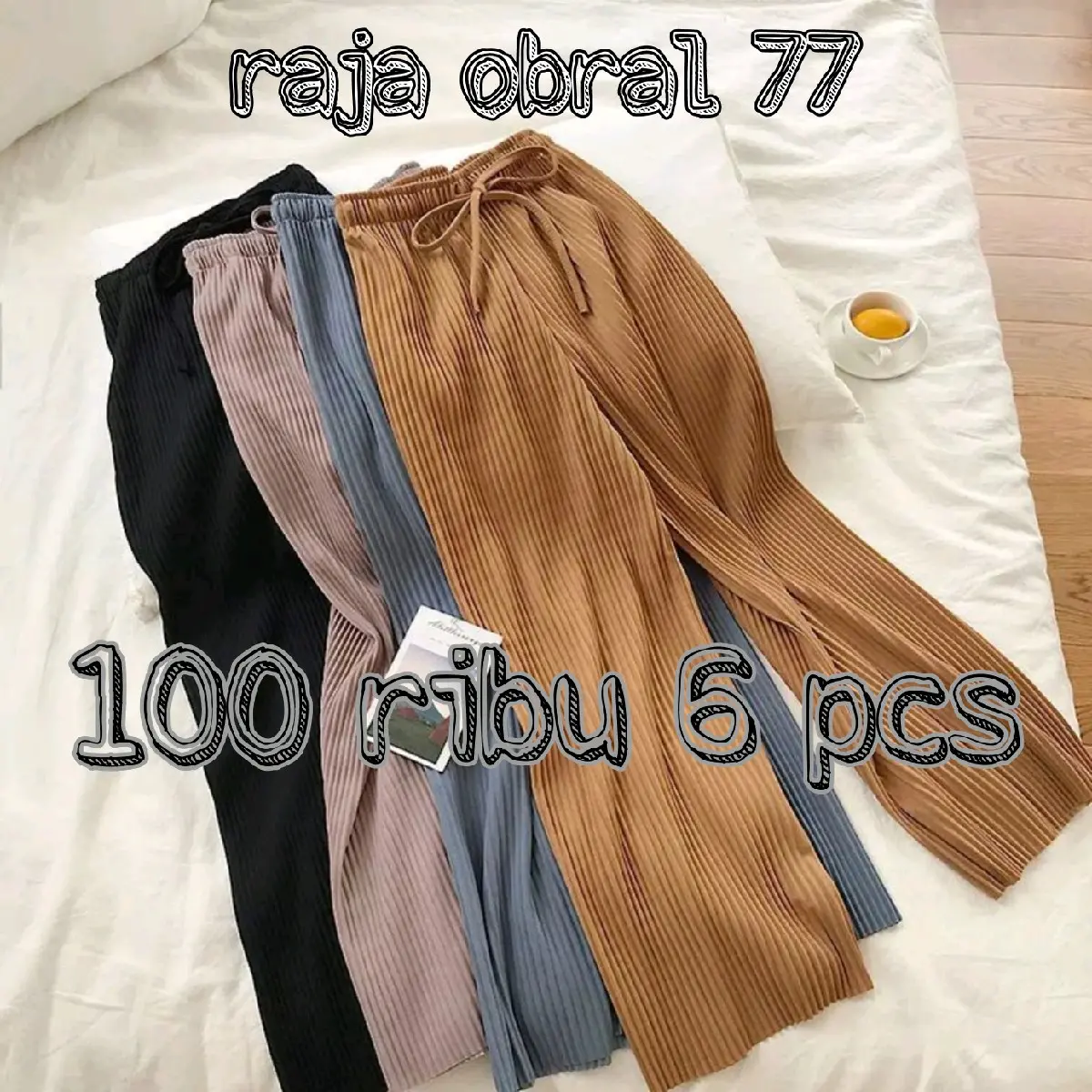 [ COD ] Paket 6 Pcs Celana Kulot Plisket Lidi New Model Bahan Hyget Premium Termurah Polos Hitam Cokelat Navy Putih