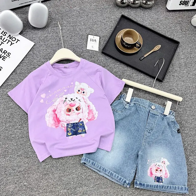 ( 11-35kg) Bộ quần bò jean cộc + áo phông in hình baby  cho bé gái mã 01 3