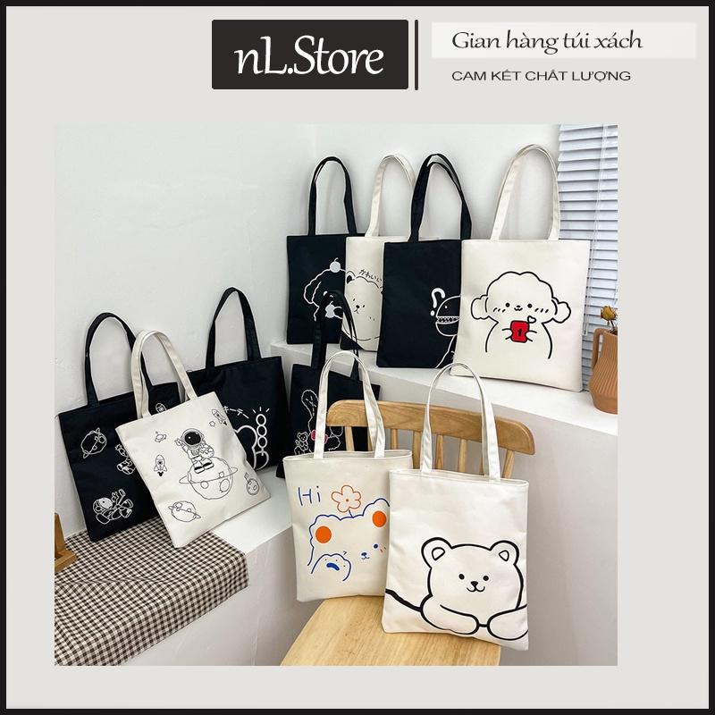 Túi tote vải canvas có khóa kéo + ngăn phụ đựng đồ totebag nam nữ cặp đi học thêm T01 nl.Store