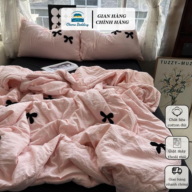 Bộ 4 món vỏ chăn chưa kèm ruột chưa trần bông chăn ga gối cotton đũi Otama Bedding 4 món decor phòng hoạ tiết phong cách Hàn Quốc drap nệm bo chun phủ giường Otama Bedding