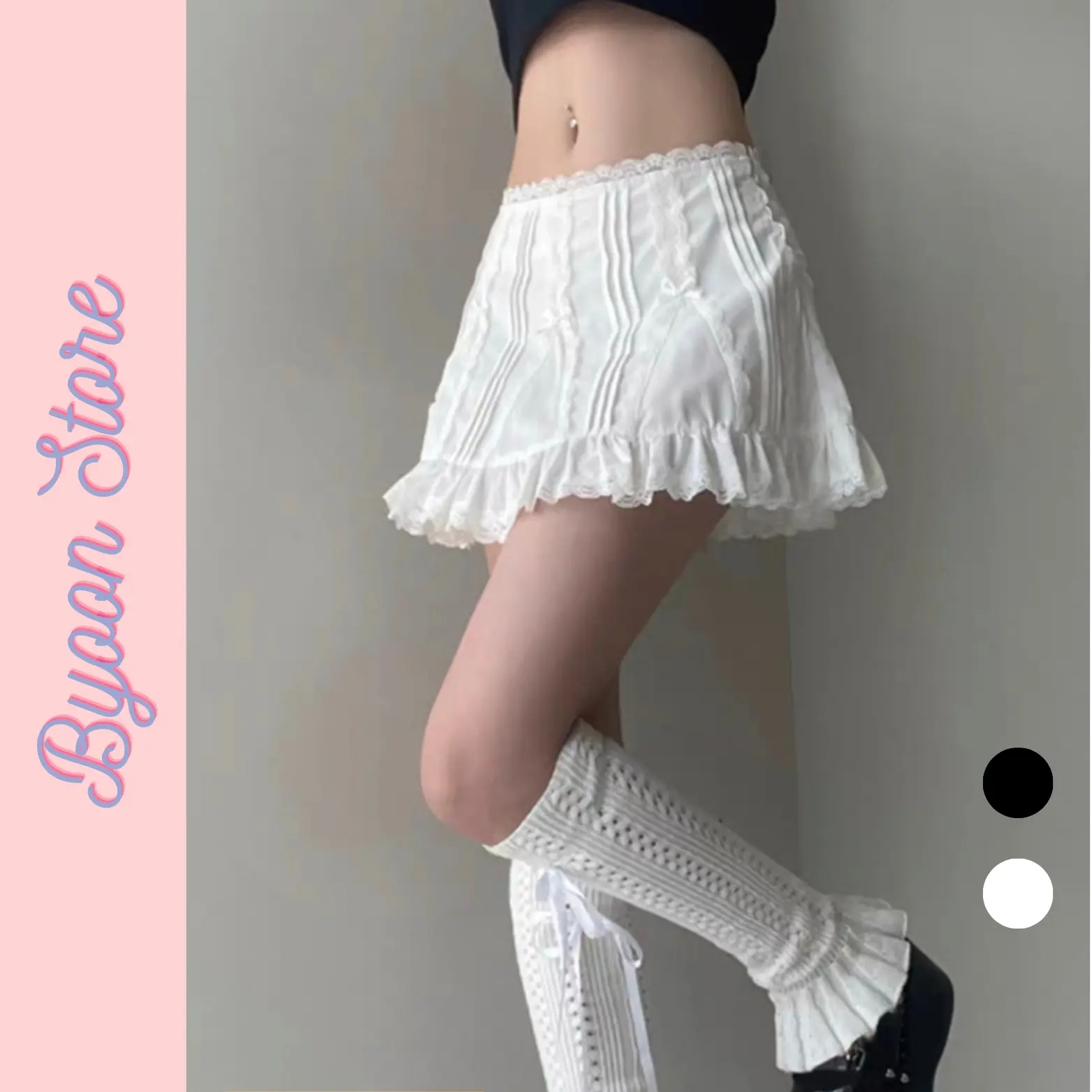 [BYOON SAIGON] Chân Váy Lisa Có Lót Quần Đính Nơ Viền Ren Xếp Ly C081 Nữ Voan