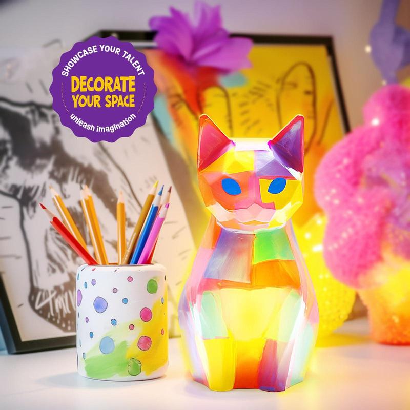 Product Introduction of Cat Design Night Light Painting Kit, 1 Set DIY Geometric Cat Night Light Art Painting Kit, Art & Craft Ornament for Home Office Dormitory School Decor 2