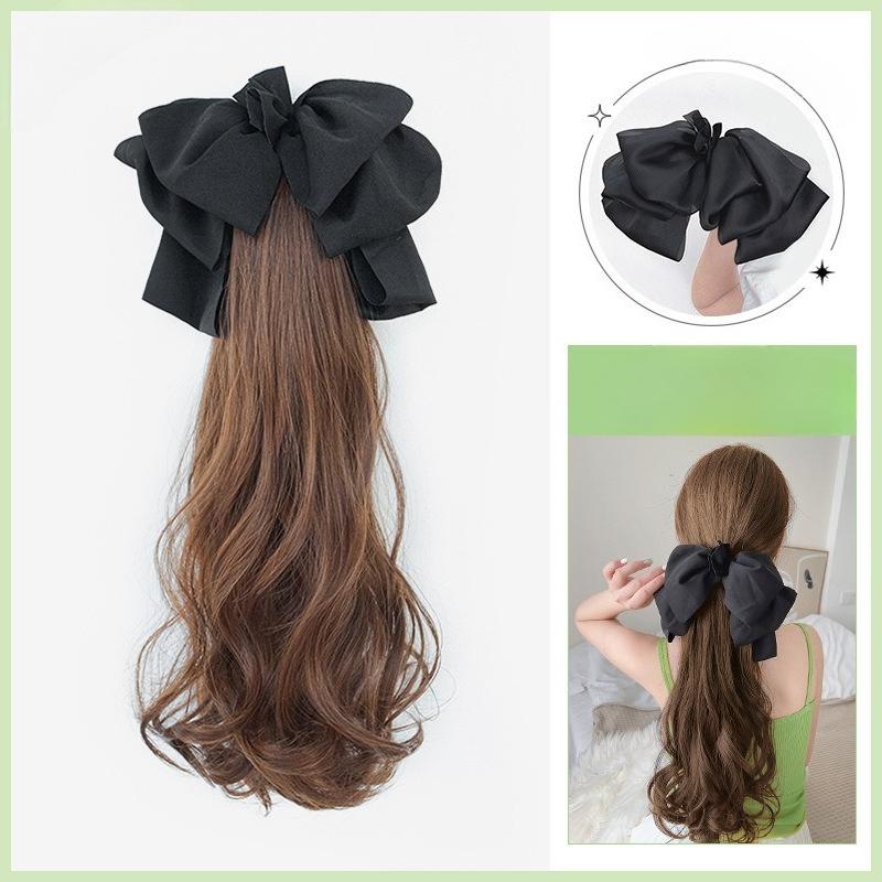 Kẹp Lấy Tóc Đuôi Ngựa Cao Dành Cho Nữ Tóc Mô Phỏng Nơ Đen Ngọt Ngào Kẹp Thấp Tóc Giả Mô Phỏng Tóc Xoăn Dài Tóc Bồng Bềnh