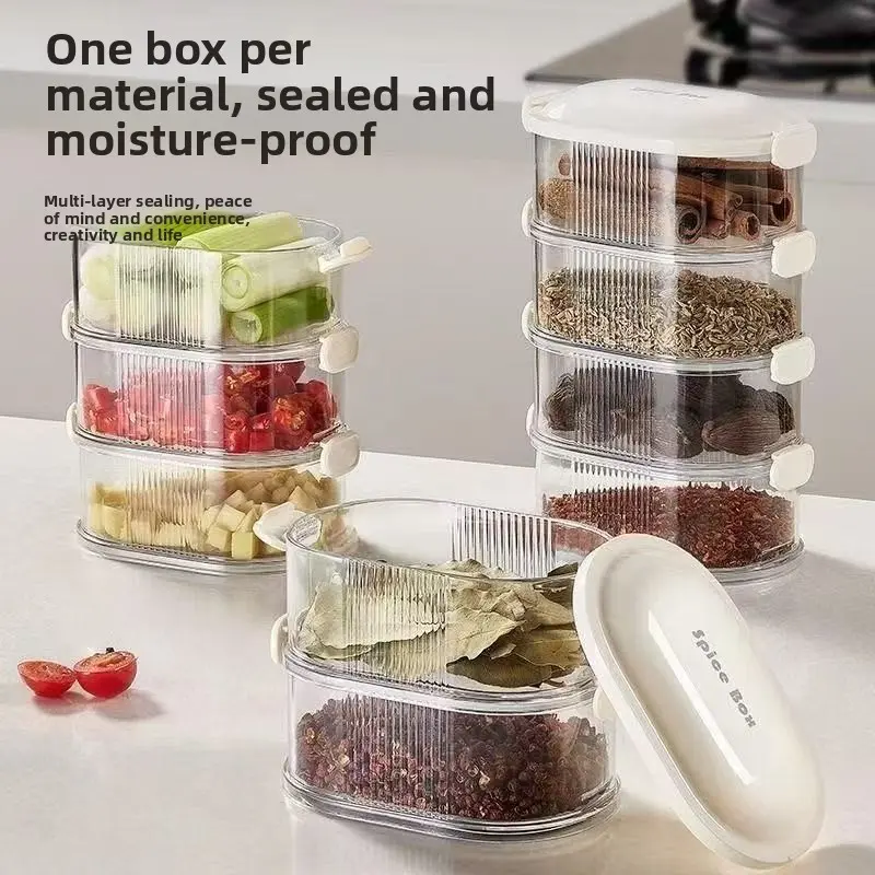 Spice Organizer Box For Kitchen - Stackable Spice Jars With Measuring Spoon, BPA-Free Spice Rack Containers For Chinese Herbs, Pepper & Seasoning Storage ATK triangle test bottle china shipping empty container miron glass jar