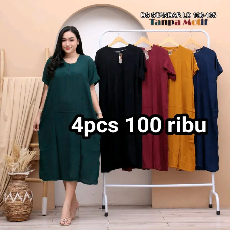 paket daster standar 4pcs 100 ribu bahan rayon adem Polos Kancing Lembut 0