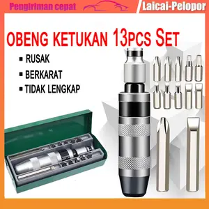 Usefultools Obeng Ketok Set 13 Pcs Obeng Getok Putar Set Impact Drill Bit Driver Non-Karat Impact Screwdriver Set Box Besi Vessel
