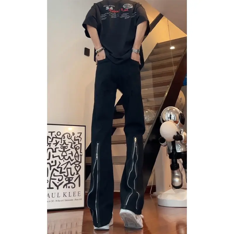 Quần Jean Có Khóa Kéo Màu Đen, Cleanfit, Quần Đẹp Trai Rascal Đường Phố, Phong Cách Đường Phố Cao Cấp Mỹ, Ống Thẳng, Quần Kéo Siêu Nhỏ, Bán Chạy, Dành Cho Nam
