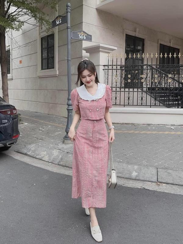 SET VÁY TIỂU THƯ ĐŨI CARO TAY BỒNG DÁNG DÀI 3