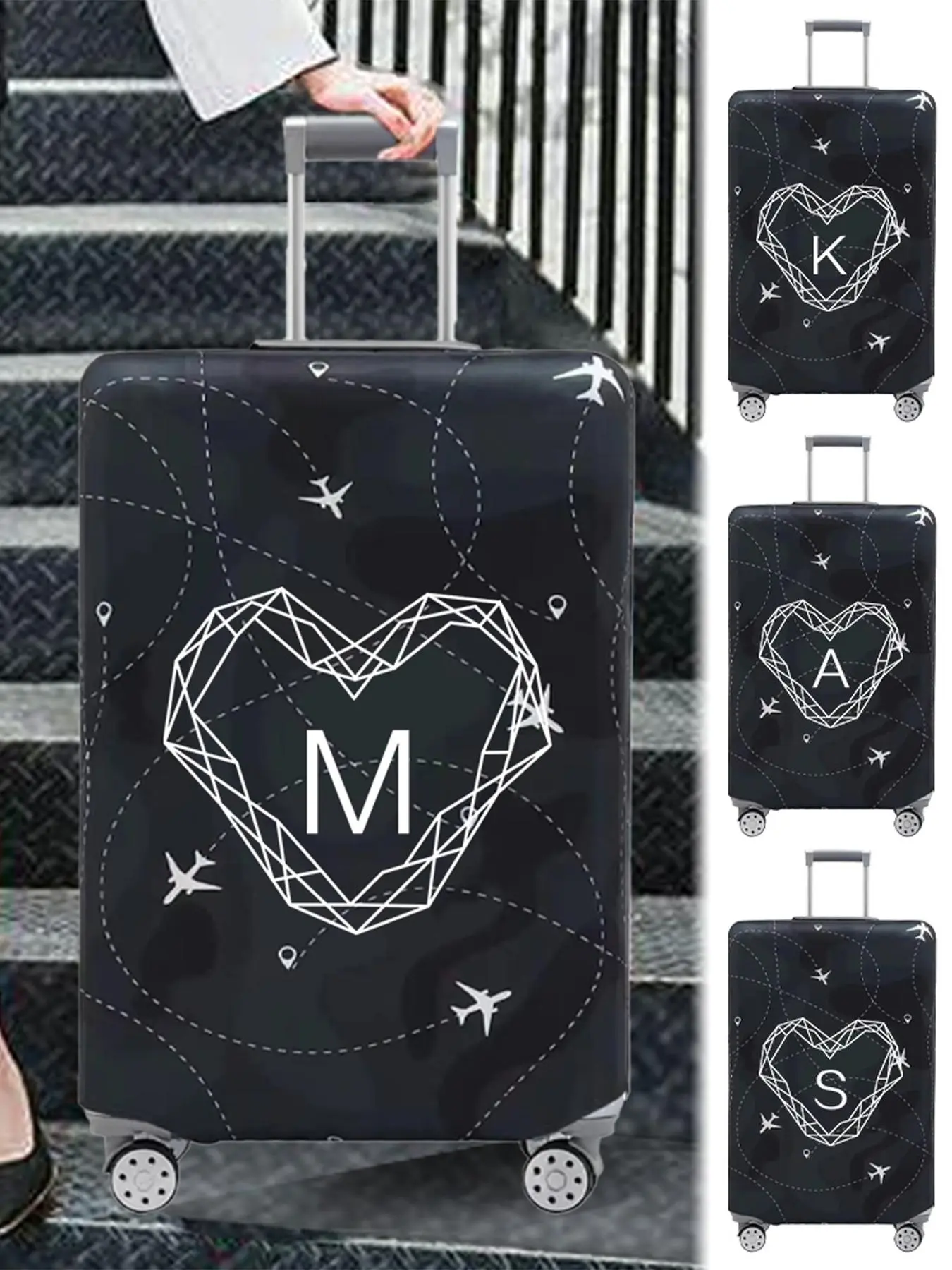 Letter Pattern Luggage Cover, Stretch Luggage Protector, Baggage Dust Case Cover, Travel Organizer for 18-32 Inch Suitcase