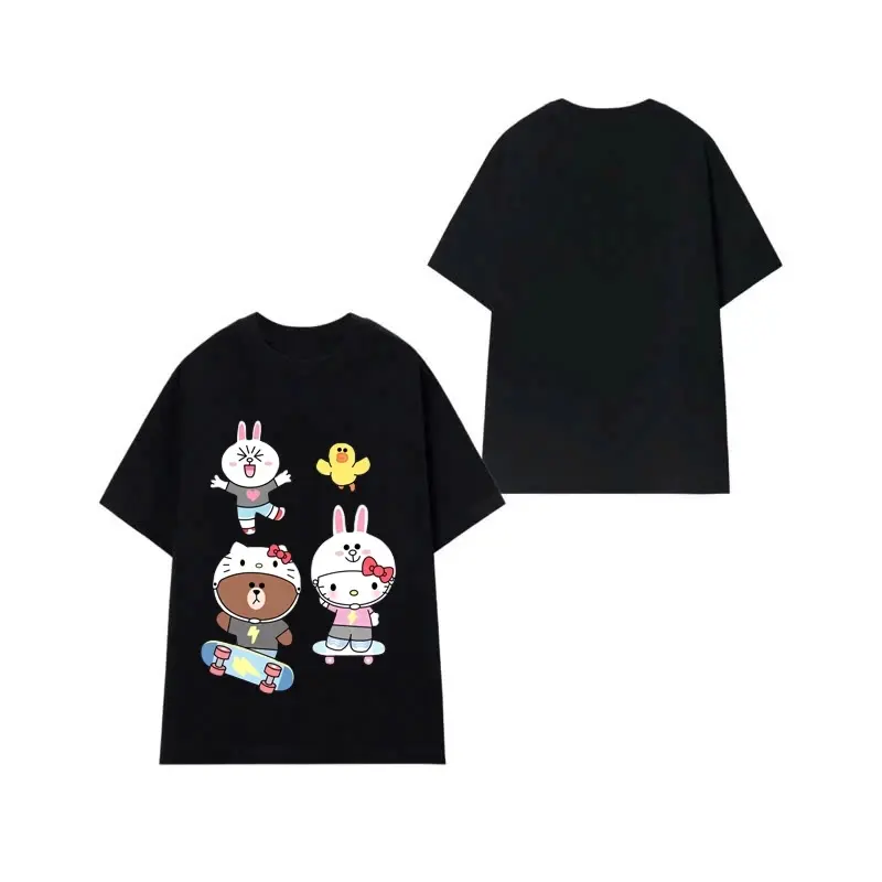 Áo Thun Trẻ Em Hình Gấu Nâu Và Hello Kitty Trượt Ván Siêu Đáng Yêu, Chất Vải Thun Cotton Dành Cho Bé 0