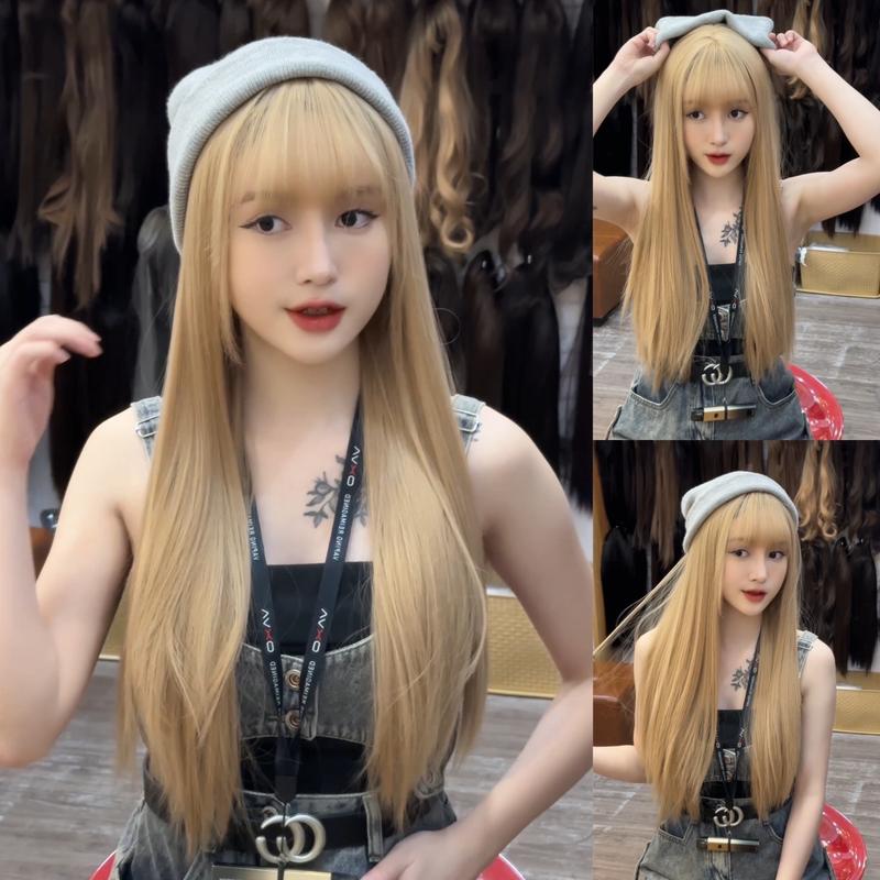 Bộ tóc giả T-06 nguyên đầu thẳng vàng kim ( VT) dài 60cm wig women by Dung Ji