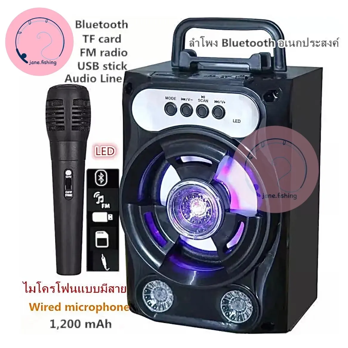 ลำโพง Bluetooth แบบพกพา รุ่น518 , ซับวูฟเฟอร์ (รองรับ ไมโครโฟน, บลูทู ธ, USB, การ์ด TF, วิทยุ) ไฟ LED USB ลำโพงวางหิ้ง
