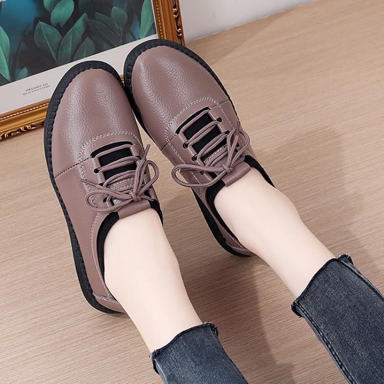 Product Introduction of Luxury genuine leather shoes for women lace up outdoor leather flats anti-slip rubber office shoes 24