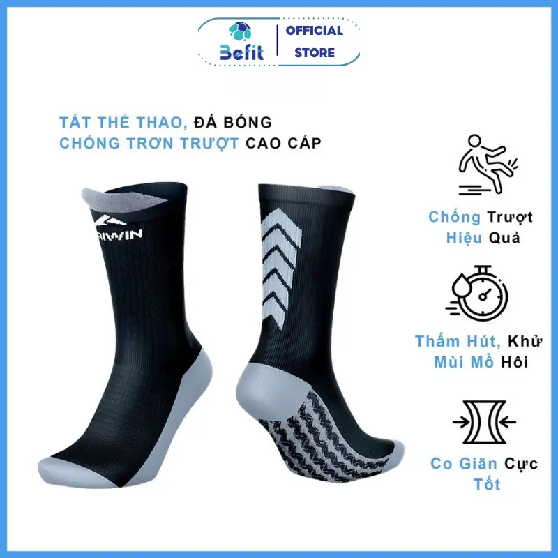 Tất Thể Thao Chống Trơn KAIWIN, Vớ Thể Thao Chính Hãng Chống Trơn Cao Cấp, Chuyên Dụng Cho Chơi Đá Bóng, Cầu Lông