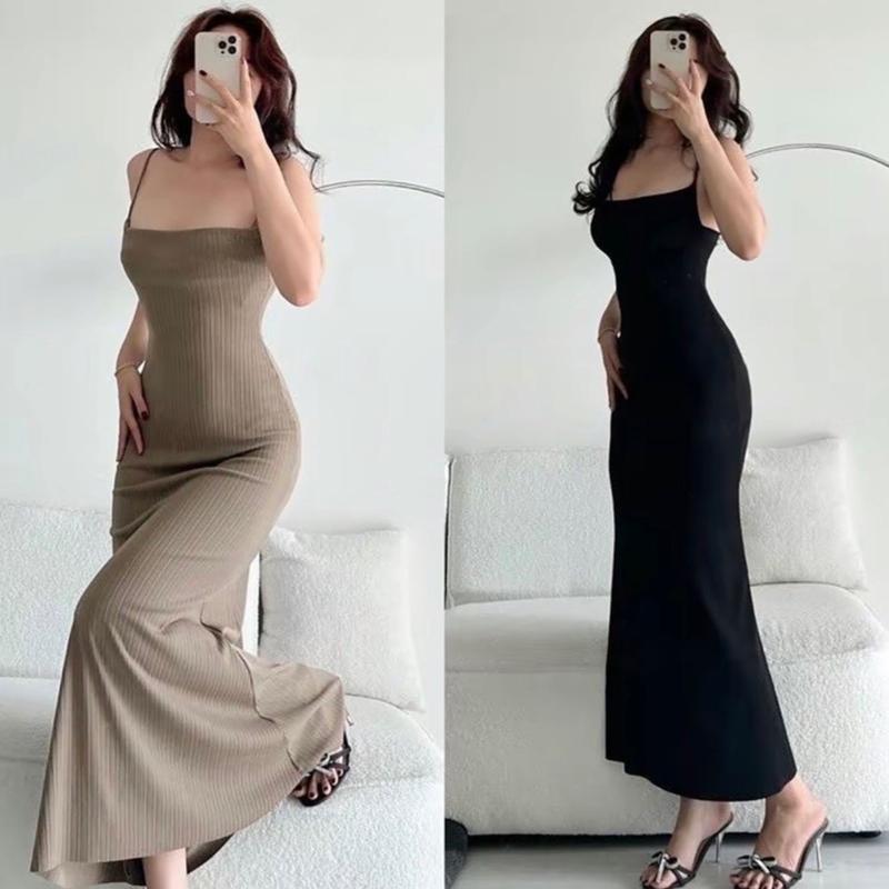 Đầm Body Hai Dây Chữ A Chất Len Tăm Co Giãn KA79