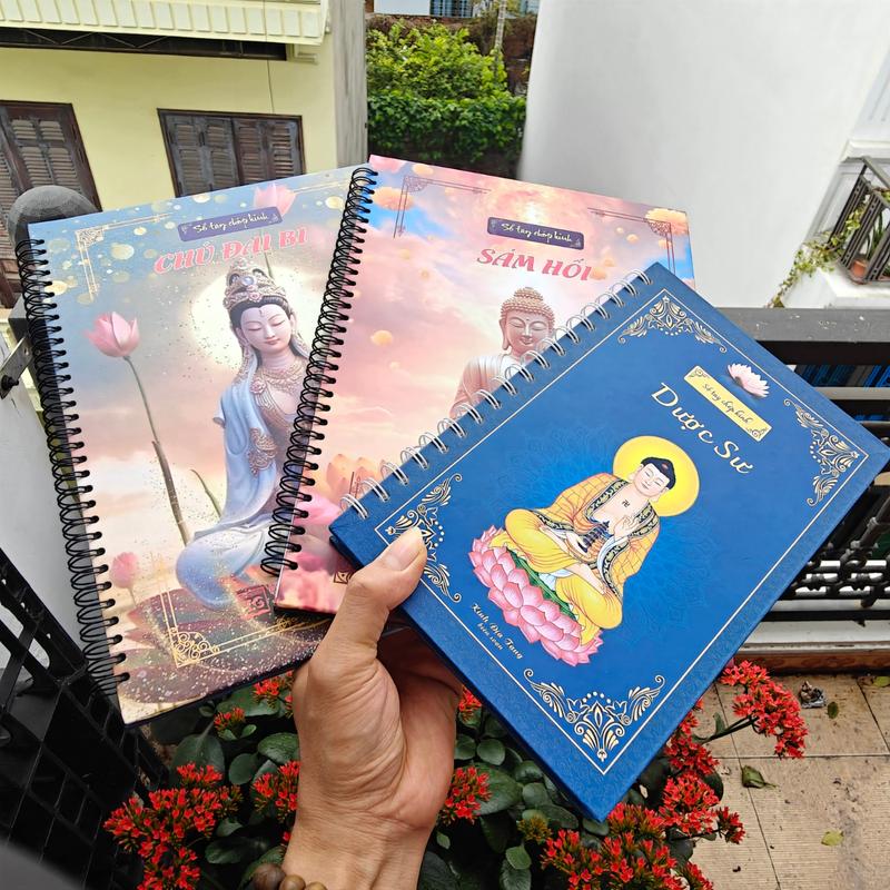 Tặng 23 Bút Ngòi +5 Tờ Chú COMBO 3 Sổ Chép Tô Tranh ,Sám Hối,Chú Đại Bi Dược Sư- Bìa Dầy Cao Cấp