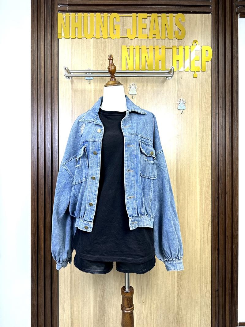 Product Introduction of Áo Jeans Nữ Bigsize Dáng Boom Túi Rách Có Size Từ 40-85kg Top Jacket Nhung Women Denim Kem 15