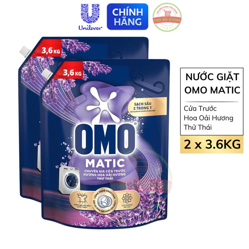 Combo 2 Túi Nước Giặt OMO MATIC Cửa Trước | Cửa Ngang Ngăn Mùi Ẩm Mốc Oải Hương - 2 Túi 3.6Kg