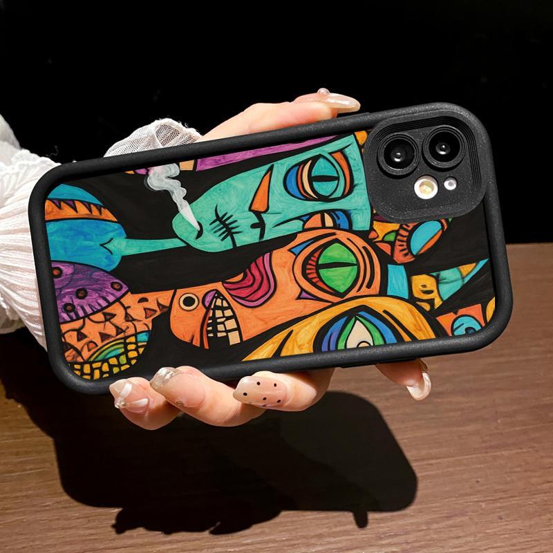 Casing Hp Untuk Iphone 11 11 Pro Max 13 6 6S 7 7 Plus8 Plus 8 SE 2020 2022 X XS XR Silikon TPU Pelindung Kamera Topeng Setan Artistik Soft Case Ponsel Penutup 4