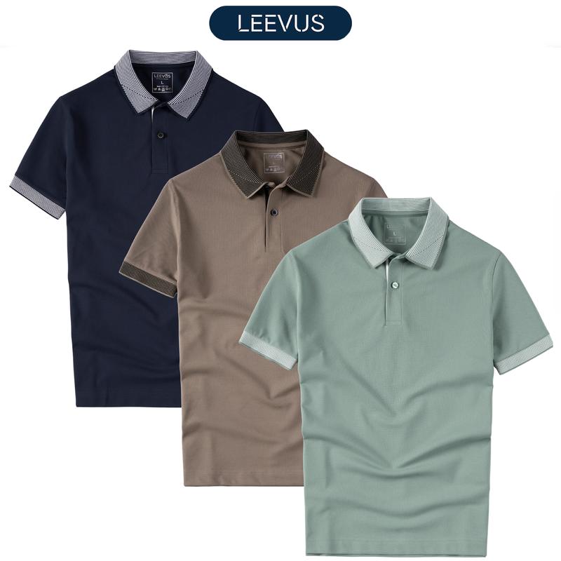   TẶNG HỘP CHO ĐƠN TỪ 499K  Áo Polo thun nam phối bo tay cổ STRIPED COLLAR LEEVUS CVC cá sấu cao cấp phong cách thanh lịch LEEVUS - APL320 