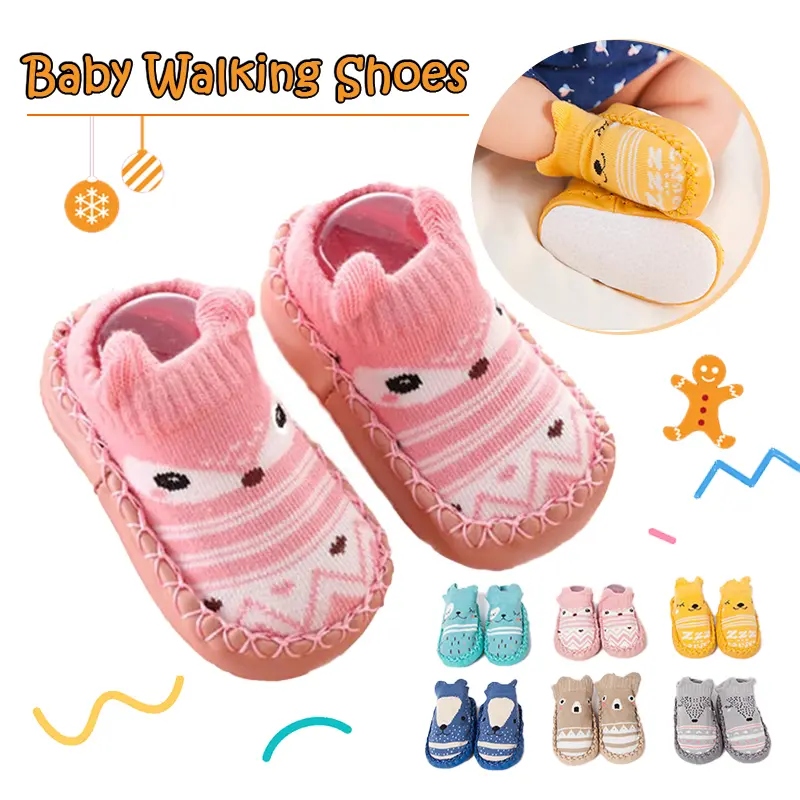 Baby Walking Socks Shoes Non-Slip Soft Floor Shoes Cute Baby Leather-Soled Sock Footwear