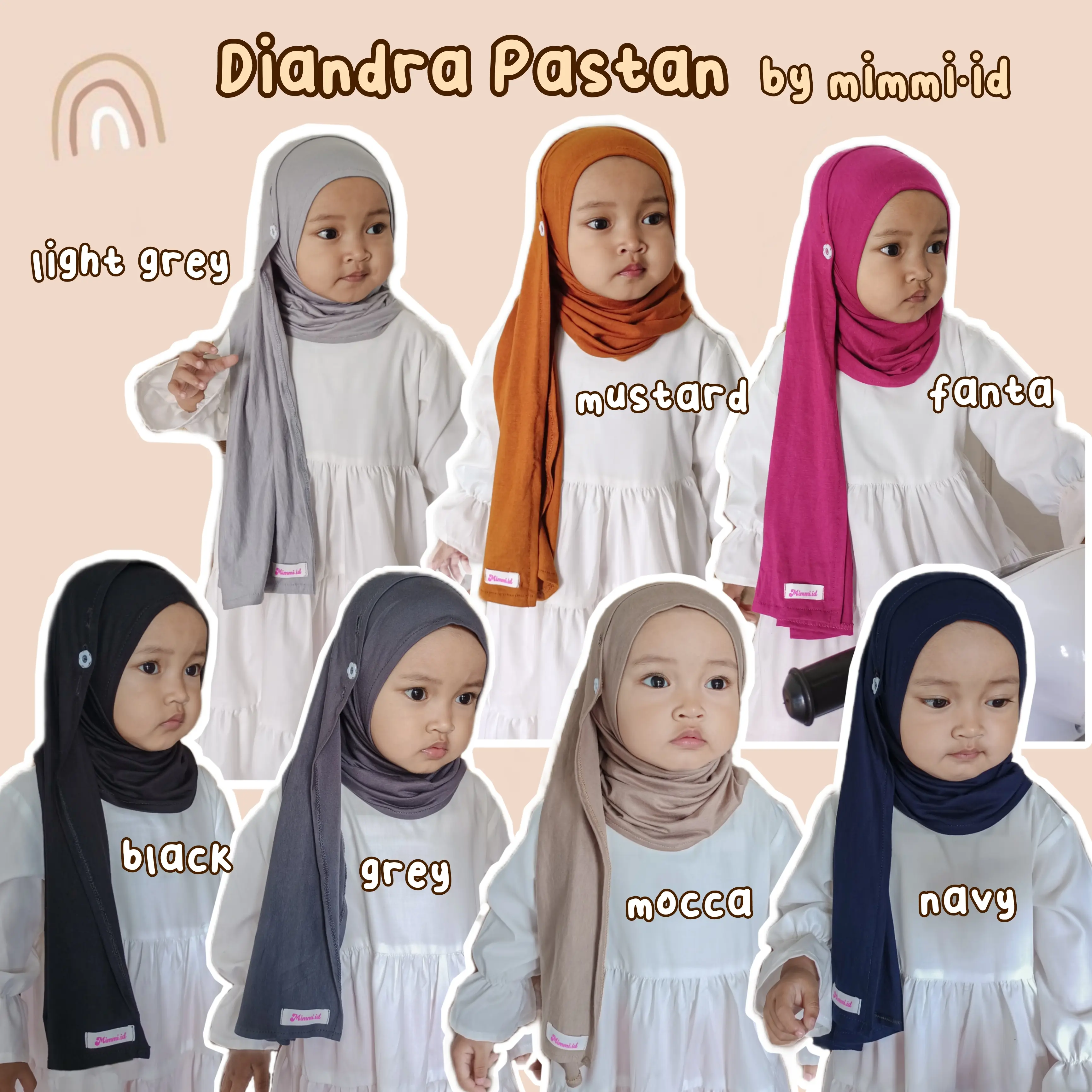 MIMMI.ID Diandra Pashmina Instan Kids Kancing Jilbab Anak Perempuan Instan Bayi Lucu Bahan Spandek  Halus Lembut Nyaman Cantik Muslim Kerudung Variasi Tanggung