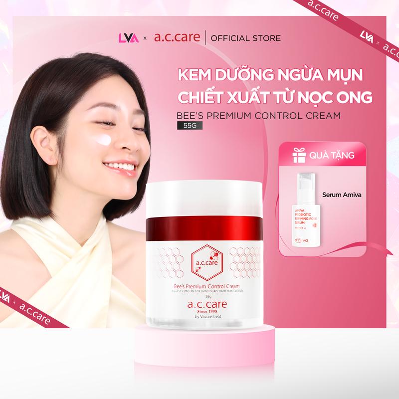 (Tặng Serum AMIVA) Kem dưỡng chiết xuất nọc ong AC Care Bee's Premium Control Cream ngừa mụn, giảm dầu nhờn 55g Skincare Làm Đẹp Da Women Sen Trà Chăm Sóc Da