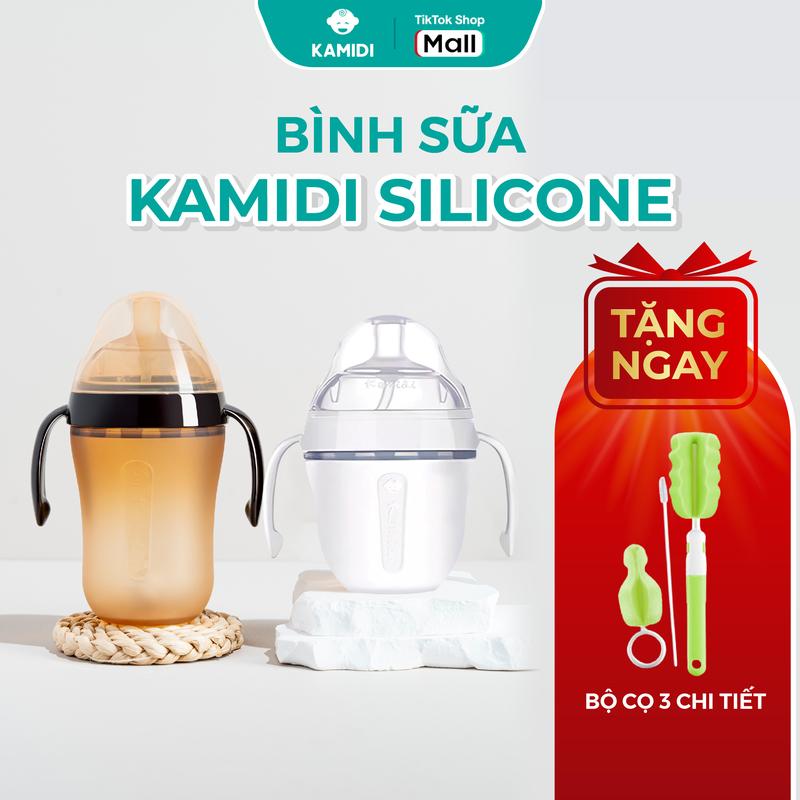Bình sữa Kamidi silicon nâu, trắng an toàn, siêu mềm, chống sặc, chống đầy hơi cho bé dung tích 150ml/250ml - bìnhsữa silicon KAMIDI chính hãng top bình binh chongsac