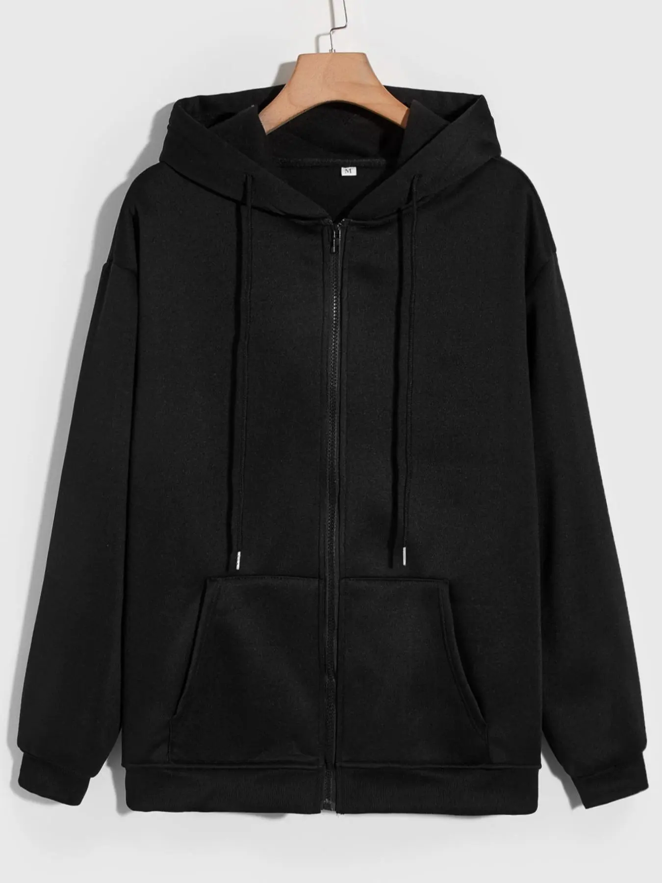 Men's Solid Drawstring Pocket Zip Up Hoodie, Essentials Hoodie, Regular Fit Casual Long Sleeve Hooded Sweatshirt, Men's Clothes for Fall & Winter