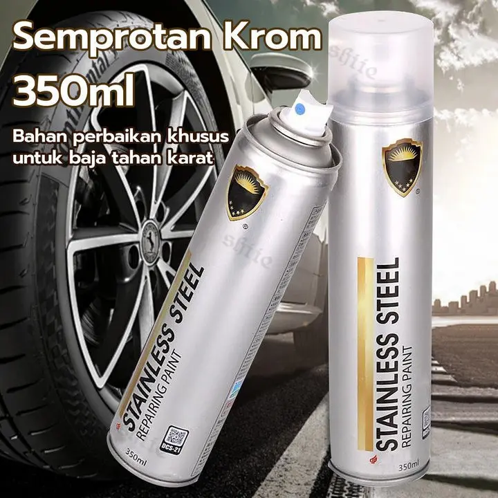 Cat Semprot Chrome 350ml Chrome Spray Pain Warna Chrome Krum Stainless Automotive Metallic Paint Chrome  Cat Semprot Krom 350 ML Warna Krom Cat Logam Otomotif Krom Cat Semprot Krom Sapporo Baja Tahan Karat Krom 1