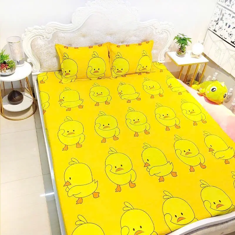 (Bộ Ga Bo Chun) Bộ Drap mẫu VỊt Hồng, Kích thước ga đệm m2, m6, m8, 2m2, Vải Poly Cotton cao cấp 5