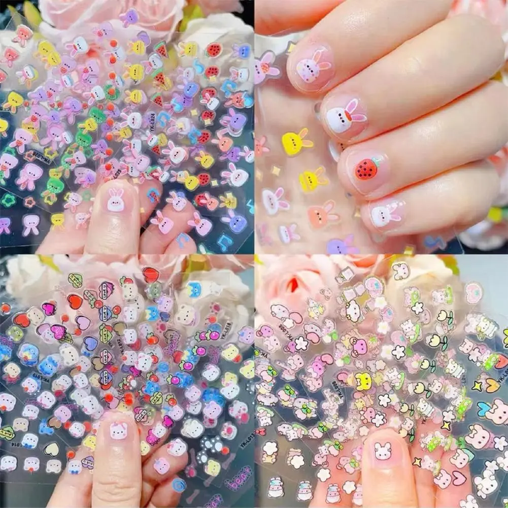 20 Sheets Bear Kids Girl Nail Stickers Designs 3D Nail Art Stickers Waterproof, Healthy And Non-irritating With Luminous Night LED Light