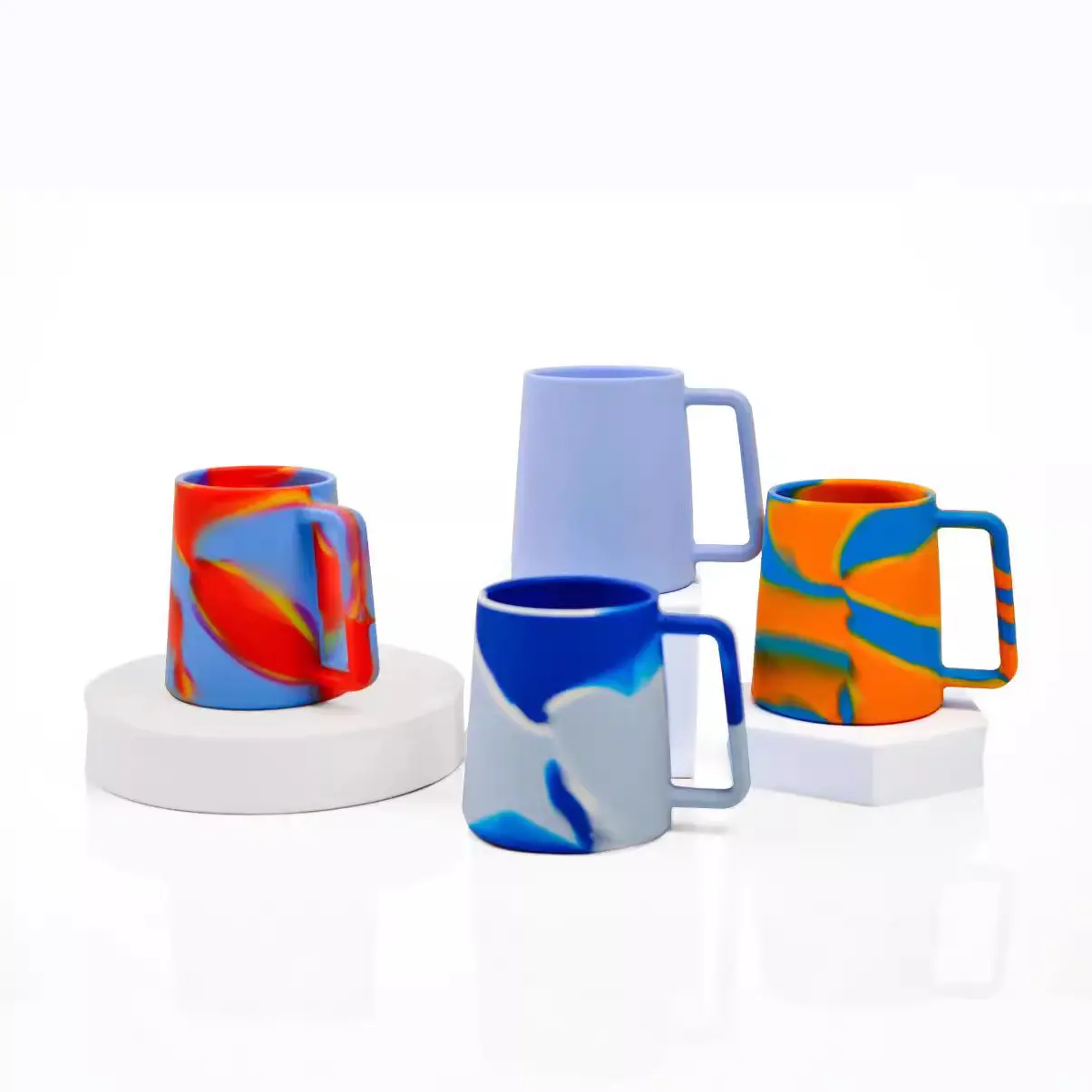 Cross-Border Hot Large Capacity Silicone Cup Office Creative Customization Mixed Color Printing Handle Cup Mug Multi-Specification